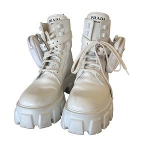 PRADA Monolith Leather and Re-Nylon Boots with pouch